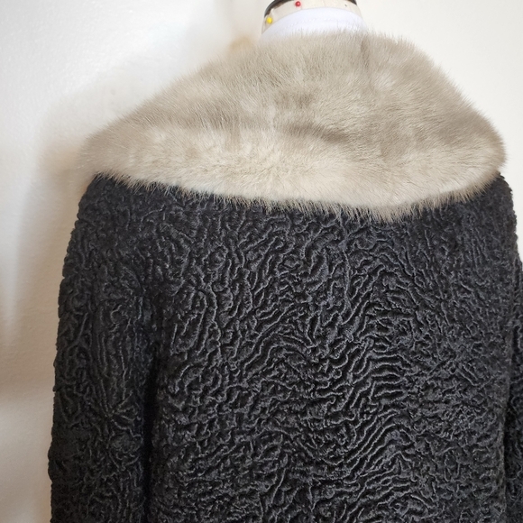 Vintage 1950s Persian Curly Lamb Coat Mink Collar Fort Fur Co. Luxury Jacket - Picture 6 of 15